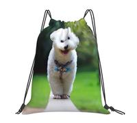 YOFIEN Bichon Frise Bokeh Pets Dogs Park White Dogs Water Drawstring Backpack Resistant String Bag for Women Men Sports Gym Sackpack