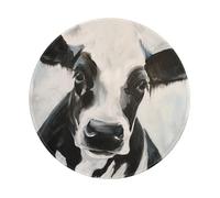 YOFIEN Black And White Cow Printed 8&8in Round Mouse Pad Sewn Edge Design