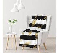 YOFIEN Black And White Striped Gold LeafFlannel Throw Fluffy Blanket for Couch, Soft Cozy Blankets