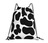 YOFIEN Black Cow Spots Animal Print Water Drawstring Backpack Resistant String Bag for Women Men Sports Gym Sackpack