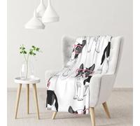 YOFIEN Black Frenchie Cartoon French Bulldog Pink Glasses White DogFlannel Throw Fluffy Blanket for Couch, Soft Cozy Blankets