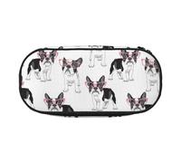 YOFIEN Black Frenchie Cartoon French White Dog,Small Pencil Case Large Capacity Pencil Pouch Office Stationery Organizer