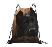 YOFIEN Black German Shepherd Bokeh Autumn German Water Drawstring Backpack Resistant String Bag for Women Men Sports Gym Sackpack