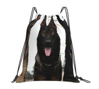 YOFIEN Black German Shepherd Puppies Printing Water Drawstring Backpack Resistant String Bag for Women Men Sports Gym Sackpack