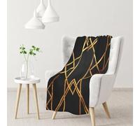 YOFIEN Black Gold GeometricFlannel Throw Fluffy Blanket for Couch, Soft Cozy Blankets