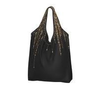 YOFIEN Black Gold Sparkly Glitter Foldable Tote Bag Reusable Large Capacity Shopping Bags