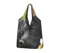 YOFIEN Black Labrador Chamomile Black Retriever Dogs Foldable Tote Bag Reusable Large Capacity Shopping Bags