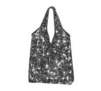 YOFIEN Black Silver Sequins Sparkling Elegant Pattern Foldable Tote Bag Reusable Large Capacity Shopping Bags