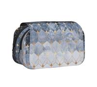 YOFIEN Blue Hexagons and Diamonds Pencil Pouch Portable Double Layer Stationery Organizer
