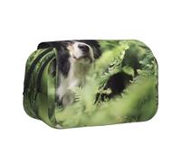 YOFIEN Border Collie Dogs Bokeh Pets Black White Pencil Pouch Portable Double Layer Stationery Organizer