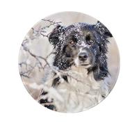 YOFIEN Border Collie Winter Snow White Black Dogs 8&8in Round Mouse Pad Sewn Edge Design