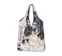 YOFIEN Border Collie Winter Snow White Black Dogs Foldable Tote Bag Reusable Large Capacity Shopping Bags