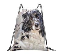YOFIEN Border Collie Winter Snow White Black Dogs Water Drawstring Backpack Resistant String Bag for Women Men Sports Gym Sackpack