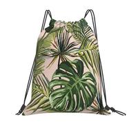 YOFIEN Botanical Abstract Design With Moon Cloud Plant Water Drawstring Backpack Resistant String Bag for Women Men Sports Gym Sackpack