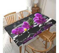 YOFIEN Calm Orchid Flower Purple 5FT Rectangle Fitted Waterproof Table Cover,Spillproof Protector Elastic Edge
