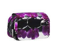 YOFIEN Calm Orchid Flower Purple Pencil Pouch Portable Double Layer Stationery Organizer