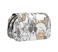 YOFIEN Cartoon Doodle Dogs Pencil Pouch Portable Double Layer Stationery Organizer