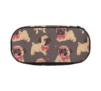 YOFIEN Cartoon Pug Puppy in A Glasses and in A Bow Tie,Small Pencil Case Large Capacity Pencil Pouch Office Stationery Organizer