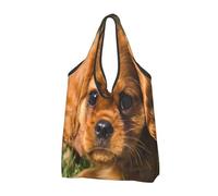 YOFIEN Cavalier King Charles Spaniel Brown Curly Dogs Foldable Tote Bag Reusable Large Capacity Shopping Bags