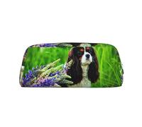 YOFIEN Cavalier King Charles Spaniel Dog Lupin Flowers Pencil Case for Girls, Pen Pouch Organizer Pencil Bag with Zipper