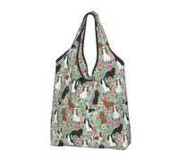 YOFIEN Cavalier King Charles Spaniel Floral Foldable Tote Bag Reusable Large Capacity Shopping Bags