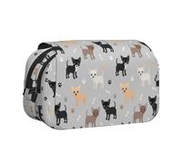 YOFIEN Chihuahua Paws and Bones Pencil Pouch Portable Double Layer Stationery Organizer