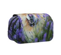 YOFIEN Chow-Chow Sweet Fluffy Brown Dogs Purple Wild Pencil Pouch Portable Double Layer Stationery Organizer