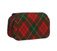 YOFIEN Christmas Scottish Tartan Pencil Pouch Portable Double Layer Stationery Organizer