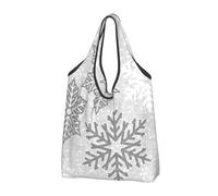 YOFIEN Christmas Sparkling Silver Gray And White Snowflakes Foldable Tote Bag Reusable Large Capacity Shopping Bags