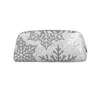 YOFIEN Christmas Sparkling Silver Gray and White Snowflakes Pencil Case for Girls, Pen Pouch Organizer Pencil Bag with Zipper