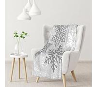 YOFIEN Christmas Sparkling Silver Gray And White SnowflakesFlannel Throw Fluffy Blanket for Couch, Soft Cozy Blankets