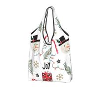 YOFIEN Christmas With Snowman Foldable Tote Bag Reusable Large Capacity Shopping Bags