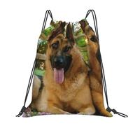 YOFIEN Colorful Cute Pet German Shepherd Dog Water Drawstring Backpack Resistant String Bag for Women Men Sports Gym Sackpack