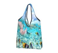 YOFIEN Colorful Fishes Printing Foldable Tote Bag Reusable Large Capacity Shopping Bags
