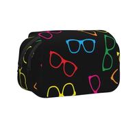 YOFIEN Colorful Glasses Pattern Pencil Pouch Portable Double Layer Stationery Organizer