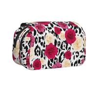 YOFIEN Colorful Leopard Flowers Pencil Pouch Portable Double Layer Stationery Organizer