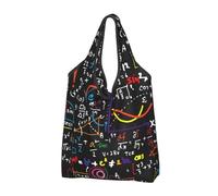 YOFIEN Colorful Math Formula Print Foldable Tote Bag Reusable Large Capacity Shopping Bags