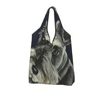 YOFIEN Colorful Oil Cute Schnauzer Dogs Foldable Tote Bag Reusable Large Capacity Shopping Bags