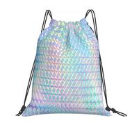 YOFIEN Colourful Rainbow Colour Hologram Holographic Water Drawstring Backpack Resistant String Bag for Women Men Sports Gym Sackpack