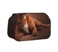 YOFIEN Cool Lying Boxer Dog Pencil Pouch Portable Double Layer Stationery Organizer