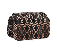 YOFIEN Copper & Black Geo Diamonds Pencil Pouch Portable Double Layer Stationery Organizer