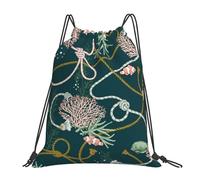 YOFIEN Corals Golden Water Drawstring Backpack Resistant String Bag for Women Men Sports Gym Sackpack