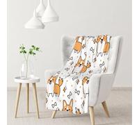 YOFIEN Cute Corgi Dog And Bone PatternFlannel Throw Fluffy Blanket for Couch, Soft Cozy Blankets