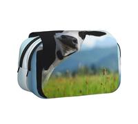 YOFIEN Cute Cow Printed Pencil Pouch Portable Double Layer Stationery Organizer