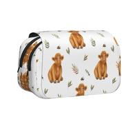 YOFIEN Cute Highland Cow Pencil Pouch Portable Double Layer Stationery Organizer