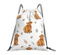 YOFIEN Cute Highland Cow Water Drawstring Backpack Resistant String Bag for Women Men Sports Gym Sackpack