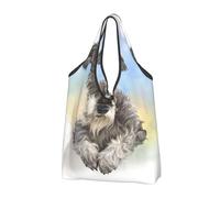 YOFIEN Cute Mini Schnauzer Print Foldable Tote Bag Reusable Large Capacity Shopping Bags