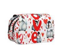 YOFIEN Cute Penguins Valentine Day Pencil Pouch Portable Double Layer Stationery Organizer