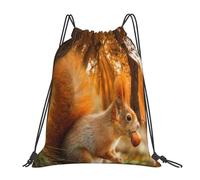YOFIEN Cute Squirrel Eating Nuts Water Drawstring Backpack Resistant String Bag for Women Men Sports Gym Sackpack