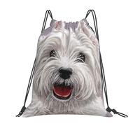 YOFIEN Cute West Highland Terrier Dog Art Printed Water Drawstring Backpack Resistant String Bag for Women Men Sports Gym Sackpack